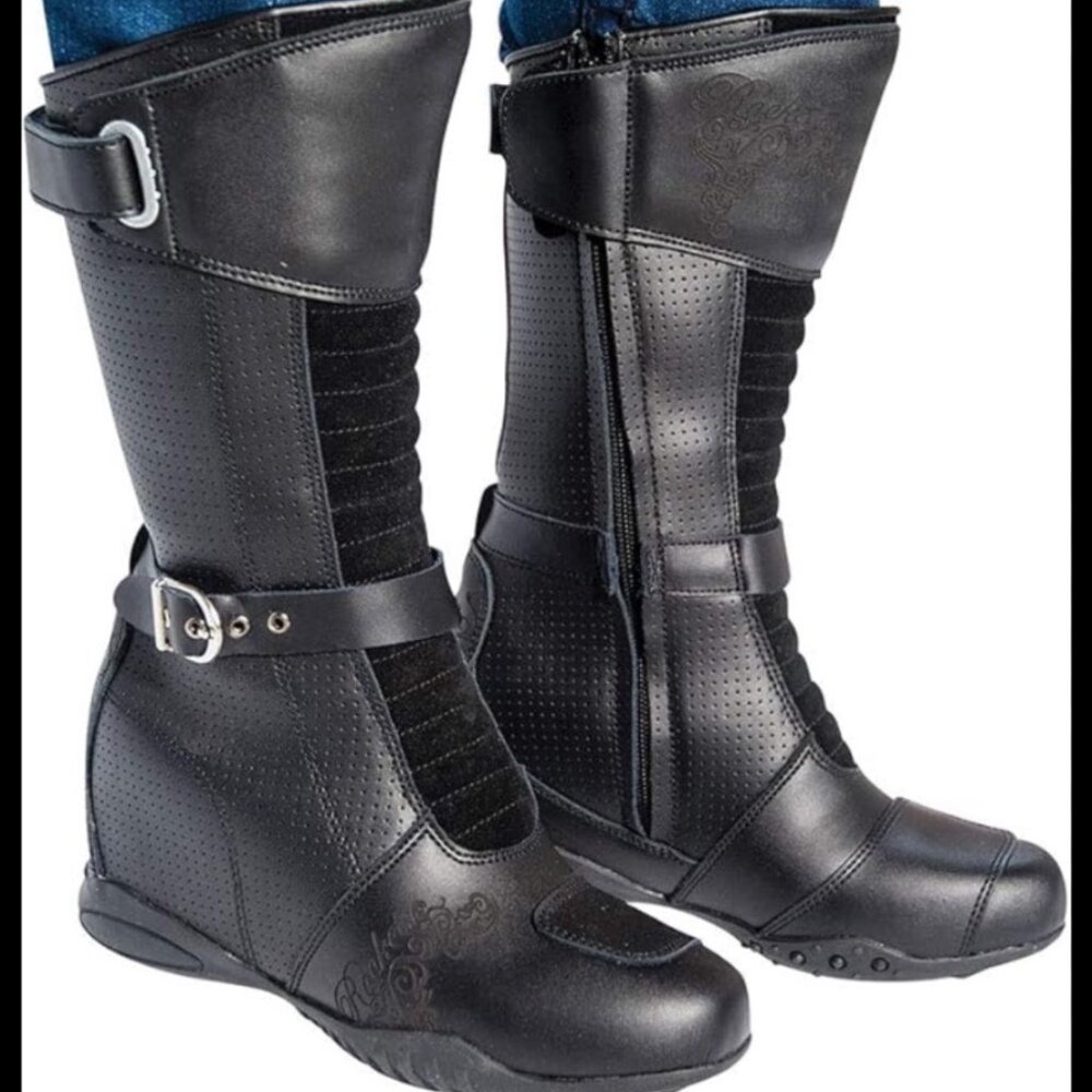 Joe Rocket Heartbreaker Motorcycle Riding Boots With Buckle Strap & Side Zippers